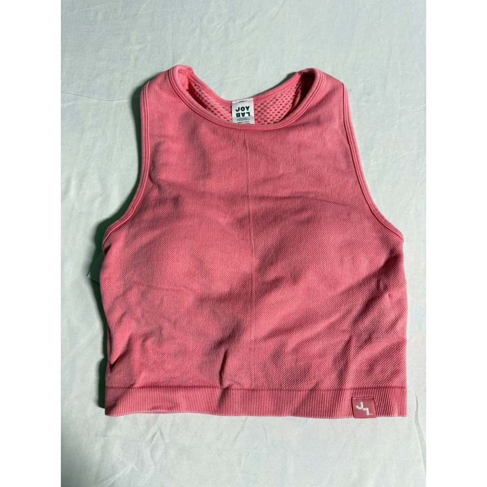 JoyLab Pink  coral Seamless Cropped Tank Top High Neck Racerback Mesh Small NEW